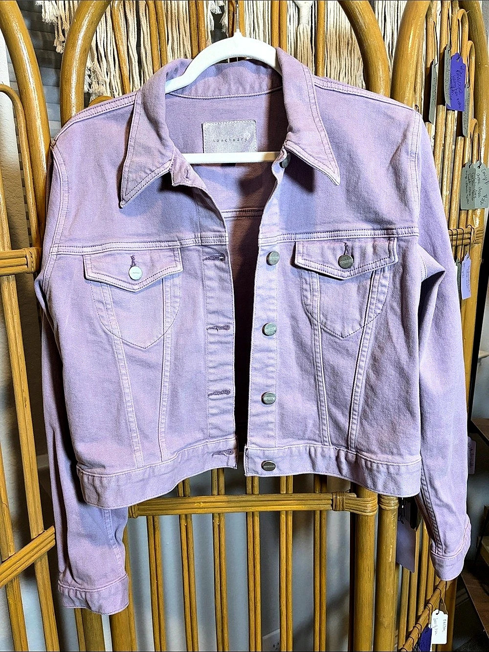 Sanctuary Stevie Cropped Trucker Denim Jacket Charming Lilac Purple Size Small - Picture 2 of 9